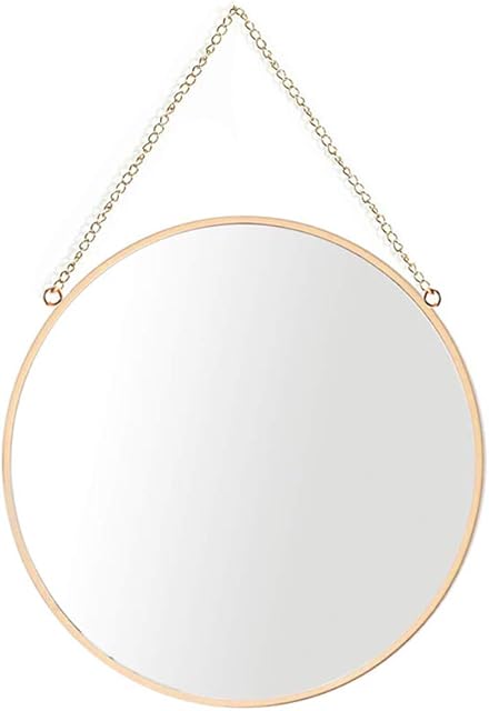 AIFUSI Hanging Mirror, 30 x 30cm Round Bathroom Makeup Mirror Brass Frame with Hanging Chain [Medium Size]