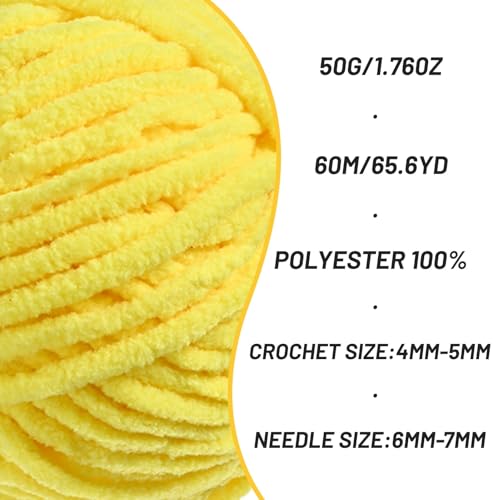 Image of 2 Packs Plush Chenille Chunky Crochet Yarn - Baby Yarn for Crocheting Soft - Velvet Yarns Knitting for Blankets Crafts - Fluffy Amigurumi Yarns 100g /131yds (2 Yellow)