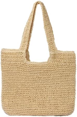 Beach Bags for Women - Summer Soft Large Woven Shoulder Purse Handbag, Beach Tote Straw Bag for Summer Vacation