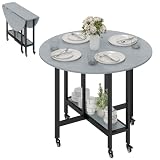 HOMCOM Mesa Plegable de Comedor con Ruedas 100x100x75 cm Gris Cemento