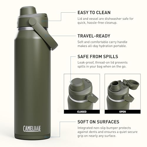 Image of CamelBak Thrive Chug Insulated Stainless Steel Water Bottle, Cold Retention with High Flow Lid for Everyday Hydration and Active Use, 32oz, Moss