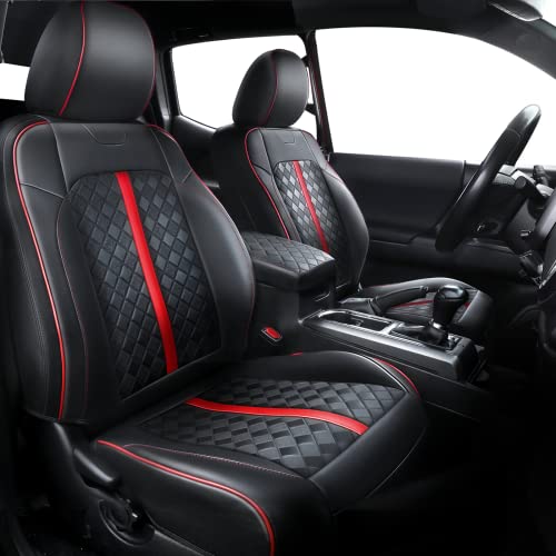 Image of Carlimeki Leather Seat Covers Custom Fit for Tacoma Gen 3rd (2016-2023) | For Double & Crew Cab only - Fits SR, SR5, Limited, TRD Pro, TRD Sport, TRD Off-Road, Trail Special Edition - Fully Covered