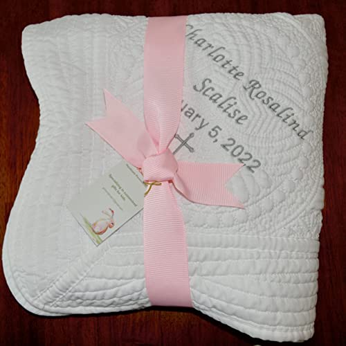 Personalized Baby Baptism Date Blanket Girl Boy Monogrammed Birth Dedication Christening Gift (Name Date Cross) - Image 8