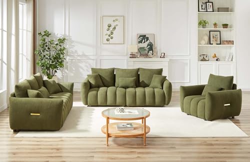 Image of Antetek 35 inch Modern Accent Single Sofa Chair, Comfy Deep Seat Teddy Fabric Living Room Chair, Leisure Boucle Reading Sofa Arm Chair for Bedroom, Office, Apartment, Green