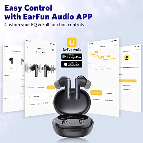 Earfun Air S Noise Cancelling Wireless Earbuds, Qualcomm® Aptx™, 4 Mics Cvc 8.0 Call, Multipoint Connection, Wireless Charging, 10Mm Wool Composite Drivers, App With Custom Eq, Game Mode, Black #TOP5