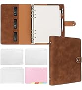 FYY Leather A5 Ring Binder Notebook, 6 Ring A5 Binder with A5 Refill Papers, Binder Pockets and S...