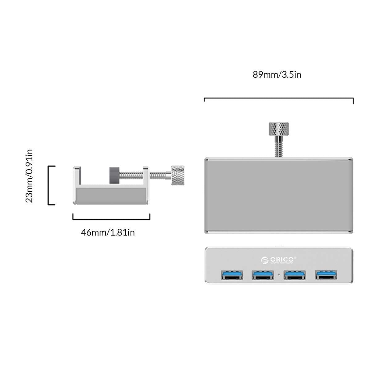 ORICO USB 3.0 Hub – 4 Ports, Aluminium-Clip-Design, Kompakt & Tragbar – Für MacBook, IMac, PC & Laptop