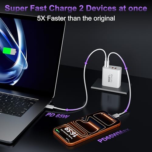 USB C Super Fast Charger Block, 100W USBC Wall Charger Plug, 2Pack 5-Port 65W Type C Phone Charging Cubes Multiport Power Adapter for iPhone 17/16/15/14/13/12 Series,Galaxy S26/S25 Ultra,iPad,Mac Book