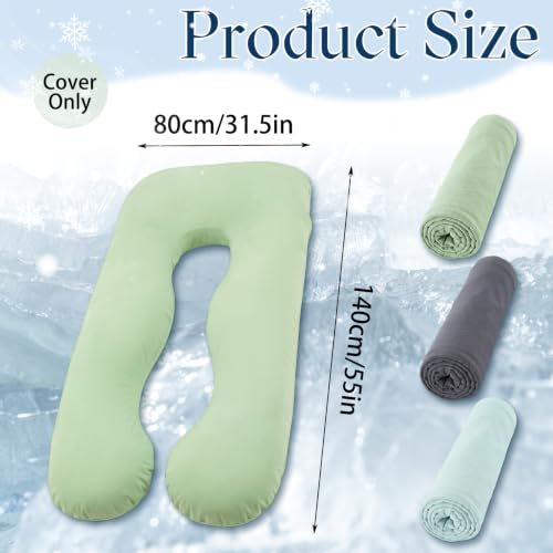 Image of Hahafelt 3 Pcs Cooling U-Shaped Pregnancy Pillow Covers, Soft Breathable Fit for 55 inchx31 inch Body Pillow, U Shaped Body Cover Provides Sleep and Pregnancy Support (Forest, Cool)