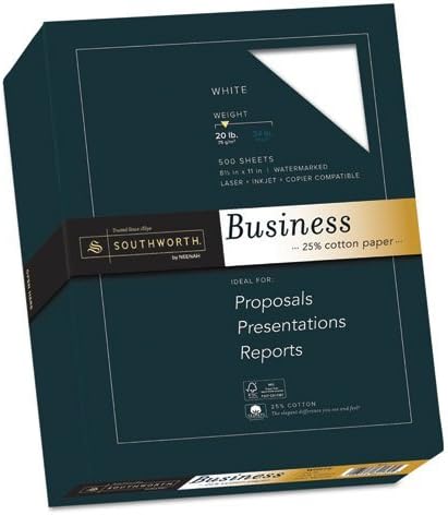Southworth 25% Cotton Business Paper, 20lb, 95 Bright, 8 1/2 x 11, 500 Sheets