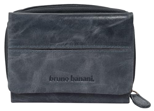 bruno banani kleine Geldbörse im Querformat Echt Leder Damen | Vintage Geldbörse, Portemonnaie 2-Fach klappbar, Brieftasche 4 Kartenfächer, Münzfach mit Reißverschluss | 021999