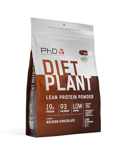 PhD Nutrition Diet Plant, High Protein Lean Matrix, Vegan Diet Protein Powder, Belgian Chocolate, 19g of Plant Protein, 40 Servings Per 1 kg Bag (Packaging May Vary)