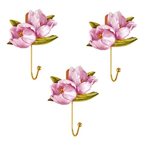 KWQBHW 3 Pcs Resin Flower Wall Hooks Creative Tulip Wall Mounted Hooks for Hanging Coat Hat Towel Bag Key Hooks Living Room Bathroom Vintage Wall Decor Cover