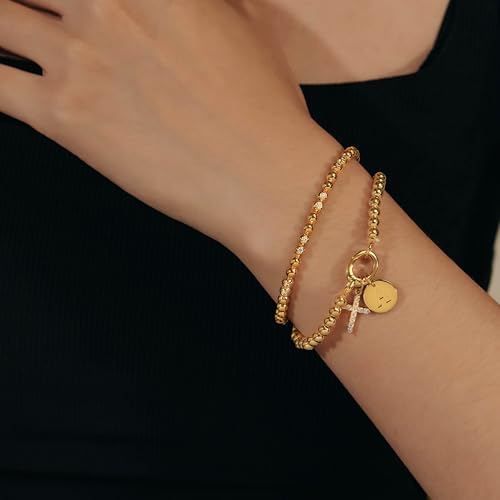 Free bird Gold Beaded Bracelets for Women Cubic Zirconia Bracelet Gold Tennis Bracelets Wedding Bracelet Size 6.5-7.5 Inch4