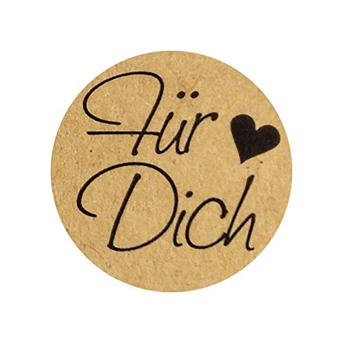 Ideen mit Herz Kraftpapier-Sticker | Für Dich | Ø 2,5cm | Etiketten-Aufkleber auf Rolle | 500 Stück | ideal für Hochzeit, Geburtstag, Dankeskarten, Einladungen, Grußkarten