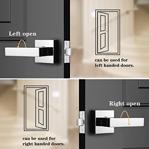 Probrico Heavy Duty Door Handles Polished Chrome, Interior Keyless Door Levers For Closet&Hall Doors, Square Non-Locking Passage Door Leversets Reversible For Left/Right Handed Doors, 8 Pack #TOP1