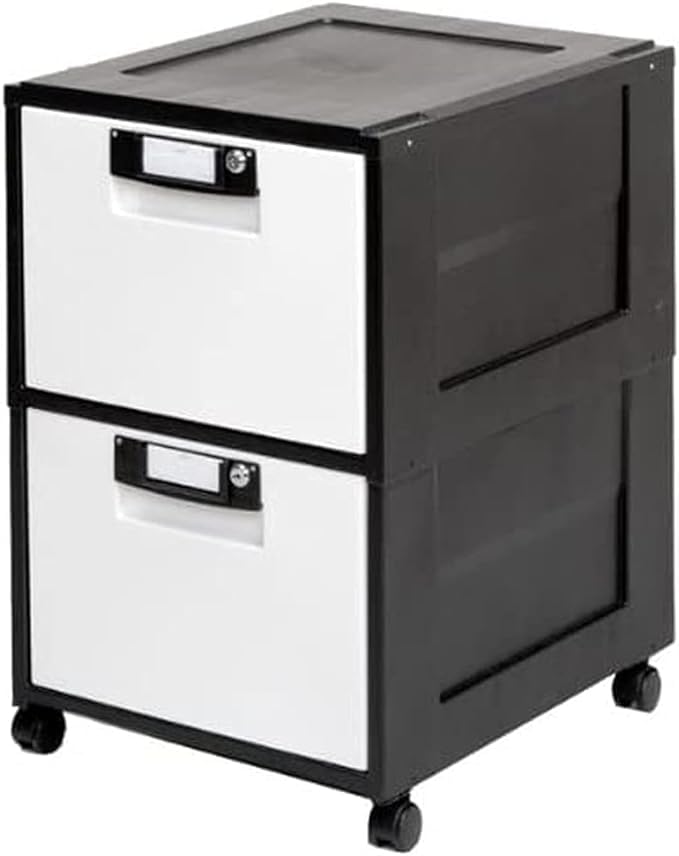 Amazon｜オフィスキャビネット【深型2段】 ブラック 50.9×42.5×64.5cm 