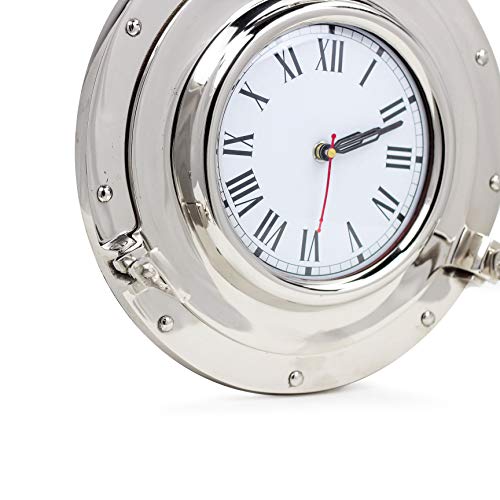 Nagina International Silver Metal Nautical Porthole Wall Clock #TOP2