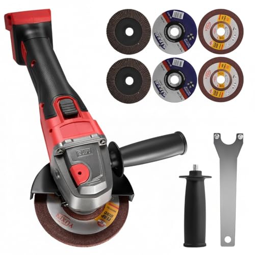 Image of Cordless Angle Grinder Compatible with Milwaukee 18V Battery, 125mm 12000RPM 800W Powerful Motor, 6 Discs, Side Handle, 125mm(Battery Not Included)