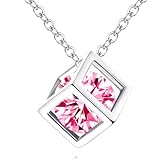 桃水晶ピンクダイアキューブ プラチナ仕上925シルバーネックレス誕生日プレゼント旅行連休冬新春花見ギフト国内