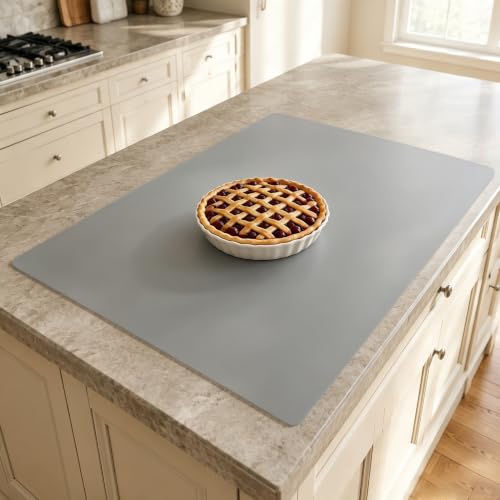 Image of 36''x36''(90cmx90cm) Large Silicone Mat for Kitchen Counter, Heat Resistant Countertop Protector, Non-Slip Waterproof Kitchen Island Mat, Easy to Clean, Light Gray