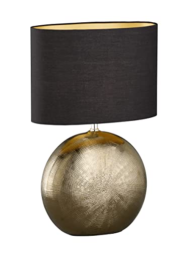 Fischer & Honsel | Tischleuchte, Foro | bronzefarben antik| Stoffschirm| schwarz chintz innen goldfarben| L: 34,00 cm, B: 17,00 cm, H: 53,00 cm,| mit Schnurschalter| 1x E27 max. 40 Watt | 50556