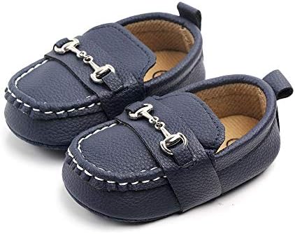 QIETION Baby Girls Boys Loafers, Cute Newborn Crib Shoes, PrewalkerPU Sneakers, Perfect for Baptism/Crawling/Wedding Dark Blue 6-12 Months V201-DB12