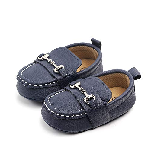 Qietion Baby Girls Boys Loafers, Cute Newborn Crib Shoes, Prewalkerpu Sneakers, Perfect For Baptism/Crawling/Wedding Dark Blue 6-12 Months V201-Db12 #TOP3