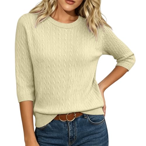 eoeioa Ladies Blouses 3/4 Sleeve Thermal Knitted Sweater Crew Neck T Shirt — view 4