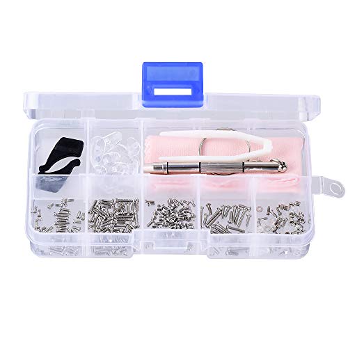 ShipeeKin Ensemble Outils Kit de Réparation de Lunettes, Vis de Réparation Minuscules Vis écrous et Silicone Coussinets de nez assortiment ensemble avec...