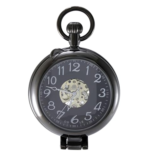 Reloj de bolsillo mecánico de esqueleto Ogle con cristal de lupa de plata