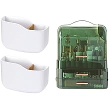 LINFIDITE Adhesive Remote Control Holder 2 PCS and Cosmetics Storage Box Clear Green