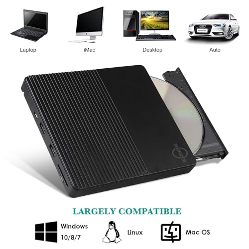 CD DVD Drive USB C USB 3.0 CD/DVD +/-Rw Drive CD ROM Burner Reader Writer with USB/ SD/TF Ports & Audio Out, Optical Disc Drive DVD Player for Laptop PC Mac MacBook Air/Pro Windows 11/10, Black - Image 4