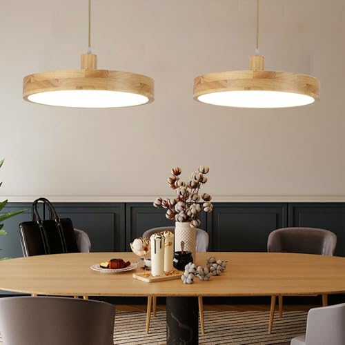 Suspension LED en bois pour salle à manger luminaire rond à intensité variable - 4