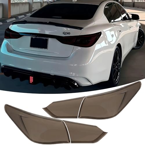 NEESPOC Tail Light Covers Guards Fit for Infiniti Q50 2014 2015 2016 2017 Smoked Black Rear Light Protective Cover Guards Trim Set Exterior Accessories
