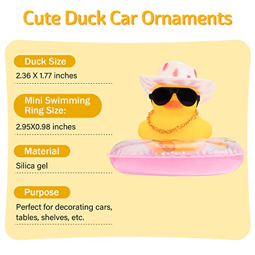 Image of wonuu Car Rubber Duck, Yellow Duck Decoration Dashboard with Sun Hat Swim Ring Necklace Sunglasses for Car Dashboard Decorations, Pink White Cowboy hat-Pink