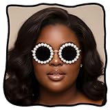 Woeoe Pearl Round Sunglasses Circle Sun Glasses for Women White Trendy Eye Glasses Classic Shades Vintage Men Bling Party Sunglasses Eyewear