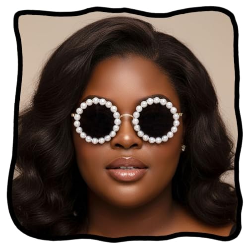 Woeoe Pearl Round Sunglasses Circle Sun Glasses for Women White Trendy Eye Glasses Classic Shades Vintage Men Bling Party Sunglasses Eyewear