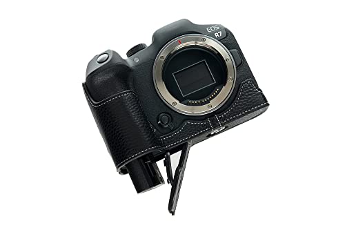 TP Original Canon EOS R7デジカメ 専用 オープナブルタイプ 本革 ボディケース 黒色(底面開閉)