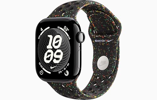 Image of Apple Watch Series 11 [GPS + Cellular, 42mm] Jet Black Aluminum Case with Midnight Black Nike Sport Band, M /L (Renewed)