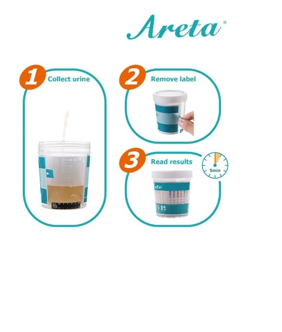 5 Pack Areta 5 Panel Instant Drug Test Kits Cups - Testing Marijuana (THC), COC, OPI 2000, AMP, BZO - Urine Drug Screen - #ACDOA-754