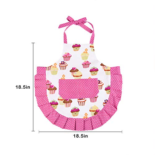 Claswcalor 100% Cotton Kids Girls Aprons for Cooking Cute Toddler Cupcake Baking Apron Adjustable Kitchen Pink Apron for Children Daughters Little Girls Granddaughter Gifts from Grandma