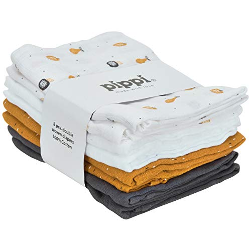 Pippi Mullwindeln 8er Set Spucktücher Baumwoll Stoff Windeln (Obst maisgelb) Cover