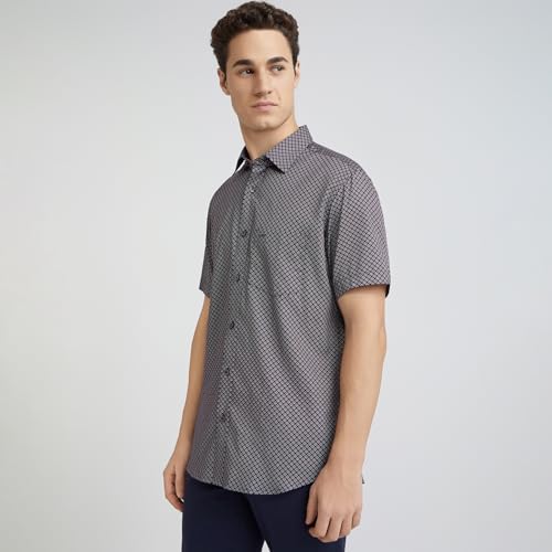 Image of Colorplus Men's Regular Fit Print Pattern Pure Cotton Plain Collar Half Sleeve Casual Shirt
