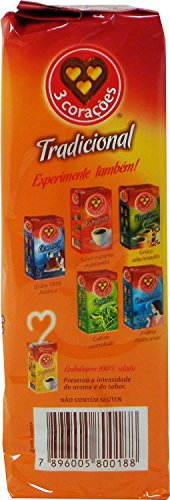 3 Coracoes Tradicional Brazilian Ground Coffee Vacuum Packed 500 grams (Pack of 4)