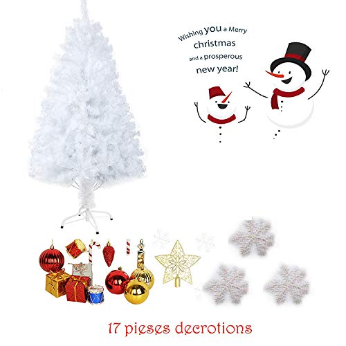 Luckyermore 5 Feet Artificial Christmas Tree White Small Fake Xmas Tree Realistic Pine Trees With Solid Metal Stand And Holiday Decorations,450 Tips #TOP2