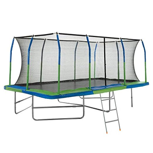 Upper Bounce Mega Outdoor Trampoline with Fiber Flex Enclosure System 10' x 17' | Big Trampoline for Kids | Rectangular Adult Trampoline | Safe & Fun Great Exercise Trampoline (3 Step Ladder)