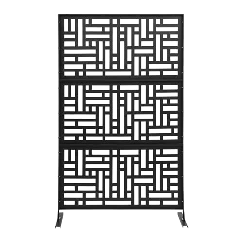 Paneles decorativos de protección visual, biombo para exteriores e interiores, pared, separador de ambientes, hueco, separador de habitaciones, de metal, decoración para terrazas con soporte (negro