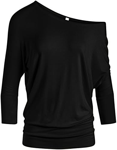 Simlu Dolman Top Round Neck Top Off the Shoulder, Small, Black