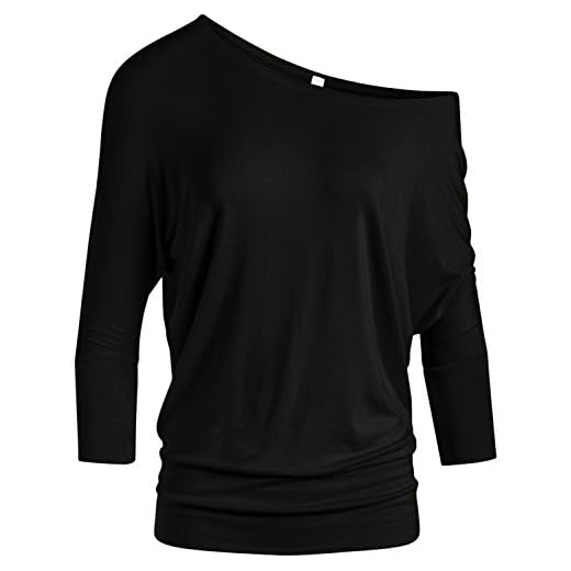 Simlu Black Dolman Top Black Batwing Shirt Black Round Neck Top Off The Shoulder Tops Black Off The Shoulder Top (Size Medium, Black)